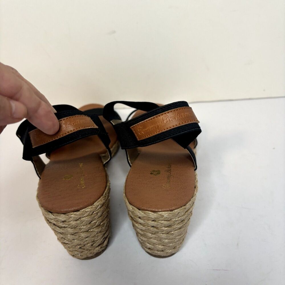 Tommy Bahama Espadrille Wedge Sandals Black Elastic Strap Womens 9.5M - Picture 4 of 8